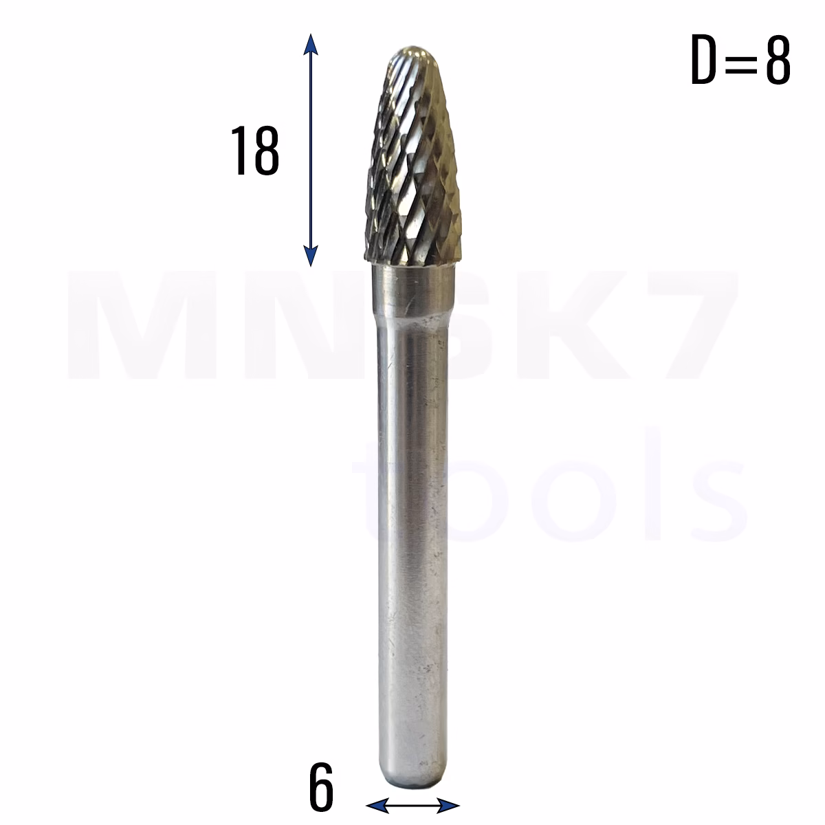 Frez pilnik obrotowy do metalu | 6 mm * 8 mm | VHM HRC 65 | Typ F