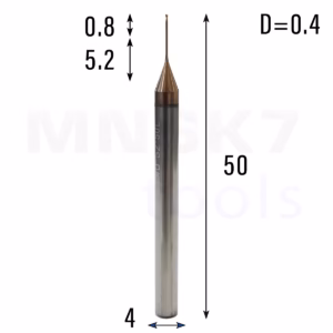 Frez palcowy mikro do metalu 2P | fi 0.4 mm * 50 mm | CNC VHM HRC 55