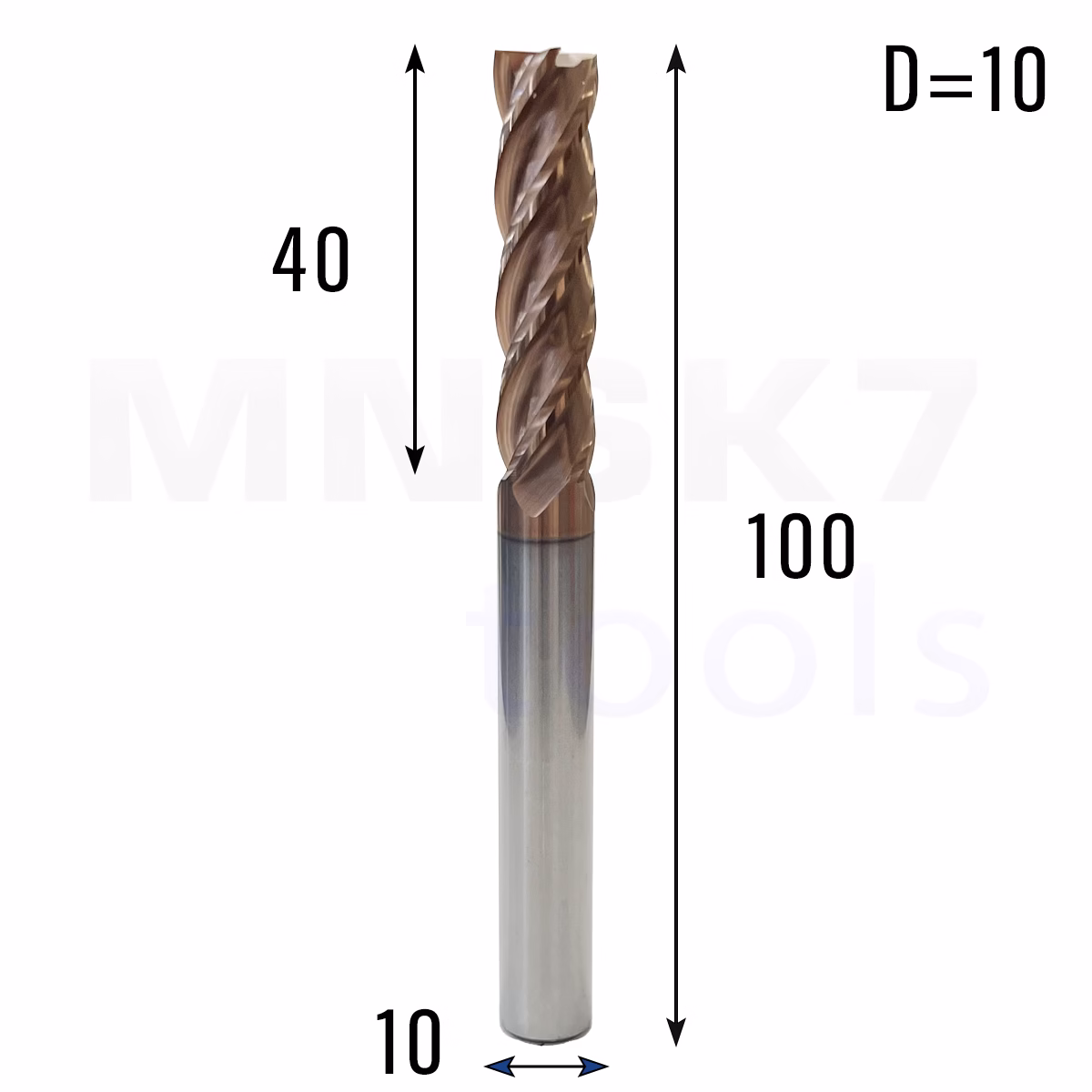 Frez palcowy długi do metalu 4P | fi 10 mm x 40 x 100 | CNC VHM HRC 55