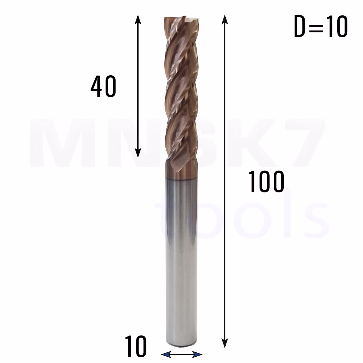Frez palcowy długi do metalu 4P | fi 10 mm x 40 x 100 | CNC VHM HRC 55