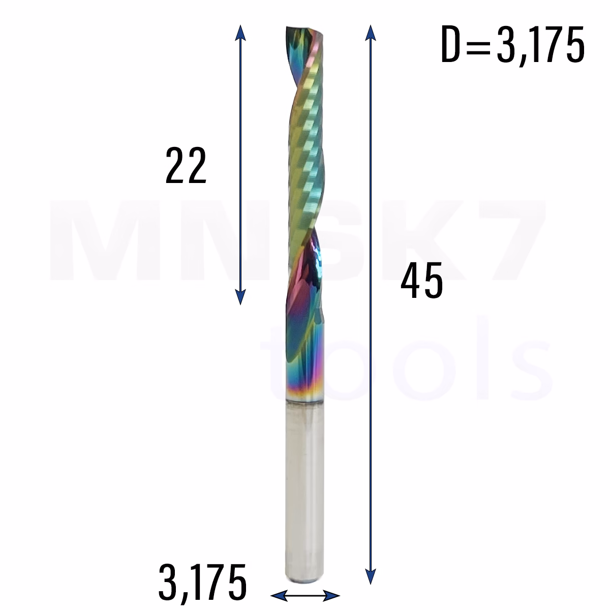 Frez palcowy do PVC 1P | fi 3,175 mm x 45 mm | CNC VHM HRC60 | polerowany DLC