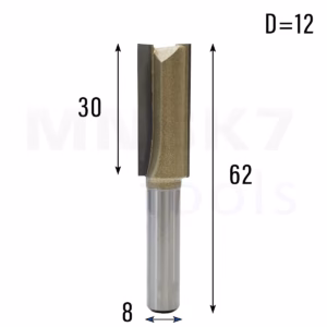 Frez prosty do drewna 2P | trzpień 8mm | fi 12 x 30 x 62 | VHM