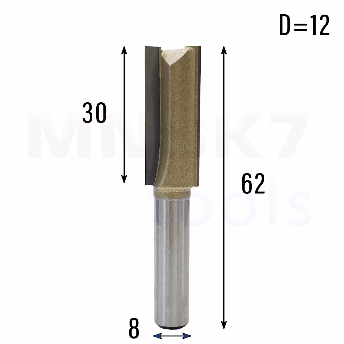Frez prosty do drewna 2P | trzpień 8mm | fi 12 x 30 x 62 | VHM