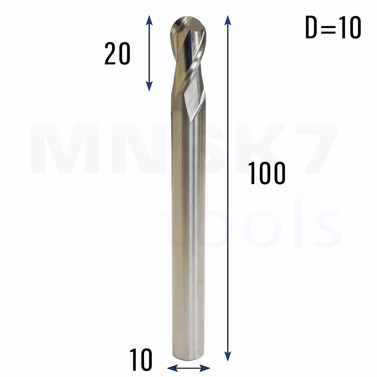 Frez kulowy 3D 2P | trzpień 10 mm | fi10 x 20 x 100 | R5 | HRC 55 | VHM CNC
