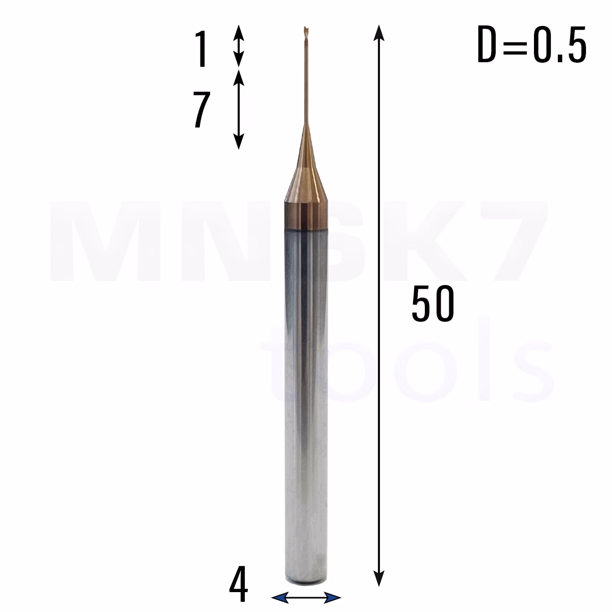 Frez palcowy mikro do metalu 2P | fi 0.5 mm * 50 mm | CNC VHM HRC 55