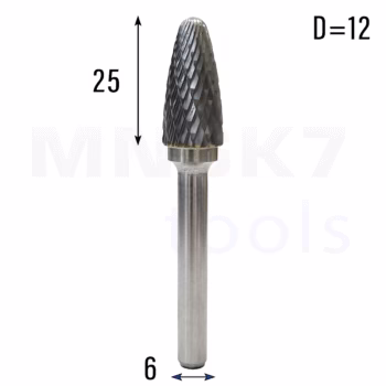 Frez pilnik obrotowy do metalu | 6 mm * 12 mm | VHM HRC 65 | Typ F