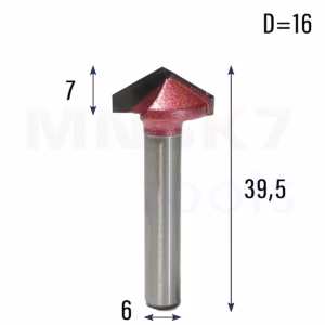 Frez typu V do drewna | trzpień 6mm | fi 16 x 7 | 120° | VHM | do rowków