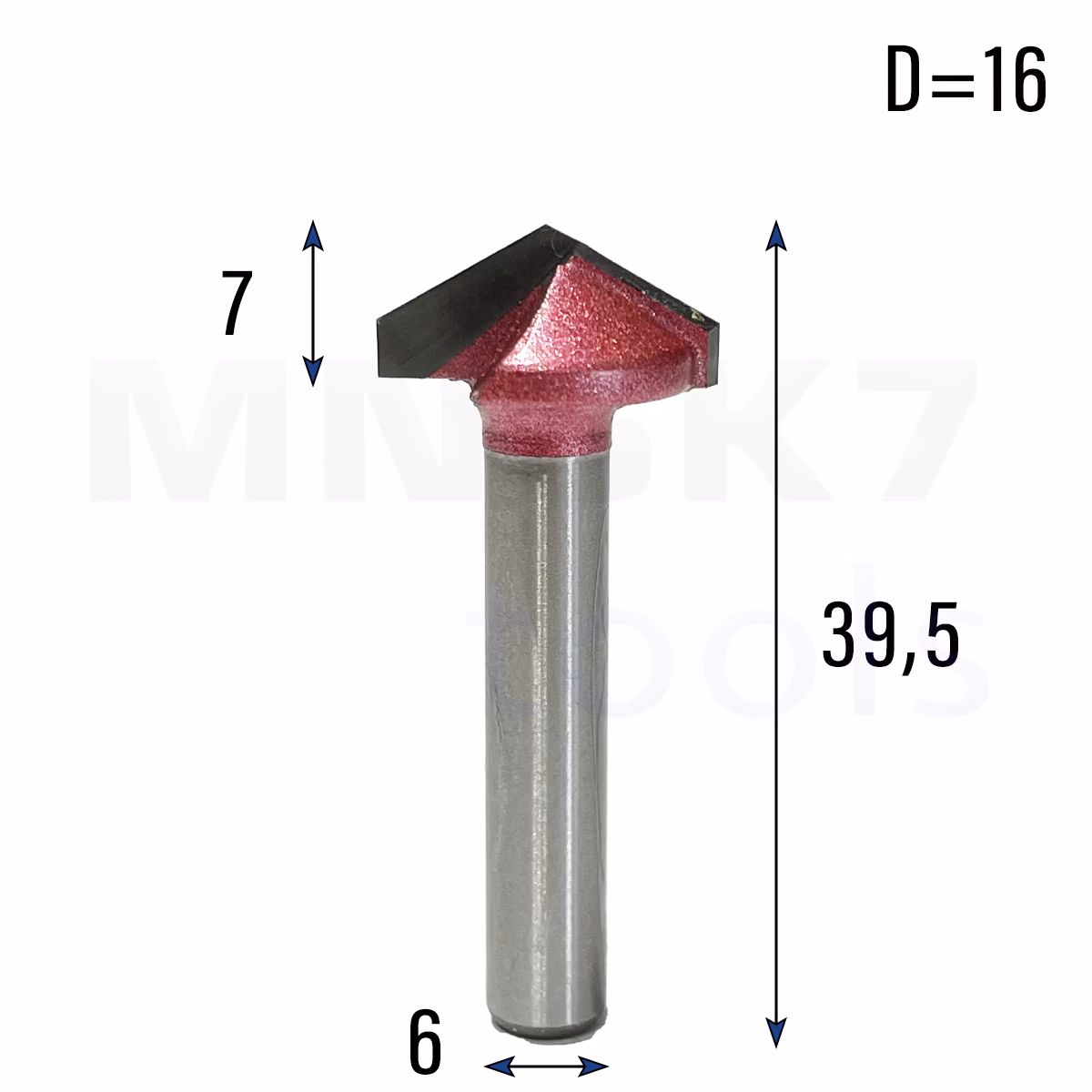 Frez typu V do drewna | trzpień 6mm | fi 16 x 7 | 120° | VHM | do rowków