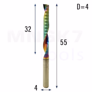 Frez palcowy do PVC 1P | fi 4 mm x 55 mm | CNC VHM HRC60 | polerowany DLC