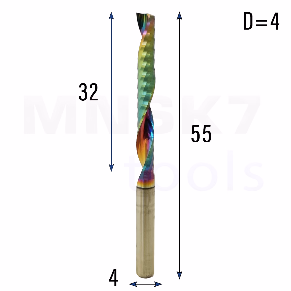 Frez palcowy do PVC 1P | fi 4 mm x 55 mm | CNC VHM HRC60 | polerowany DLC