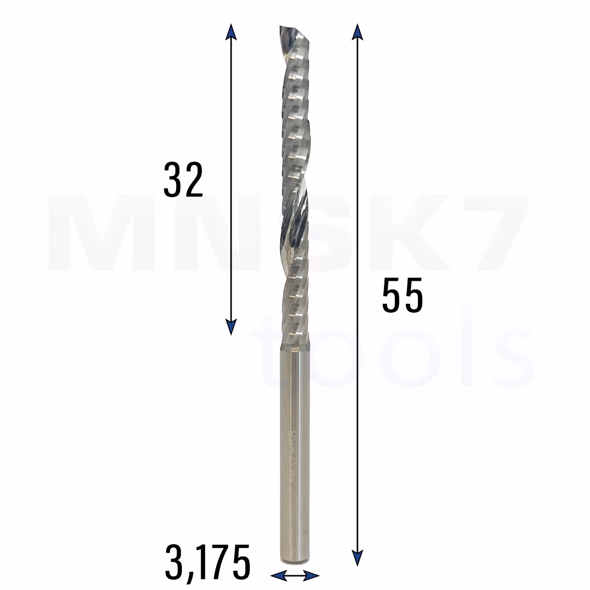 Frez uniwersalny jednopiórowy 1P | fi 3.175 x 32 x 55 | VHM CNC | Polerowany