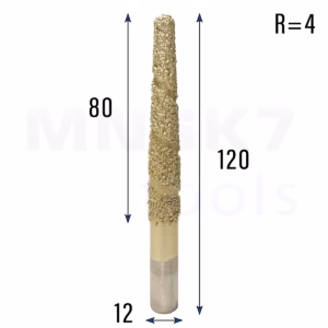 Frez diamentowy stożkowy kulowy do granitu 3D | R 4 | 12 × 80 × 120 | CNC