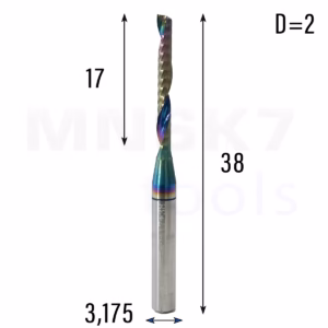 Frez palcowy do PVC 1P | fi 2 mm x 38 mm | CNC VHM HRC60 | polerowany DLC