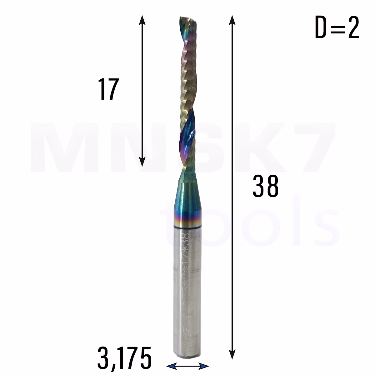 Frez palcowy do PVC 1P | fi 2 mm x 38 mm | CNC VHM HRC60 | polerowany DLC