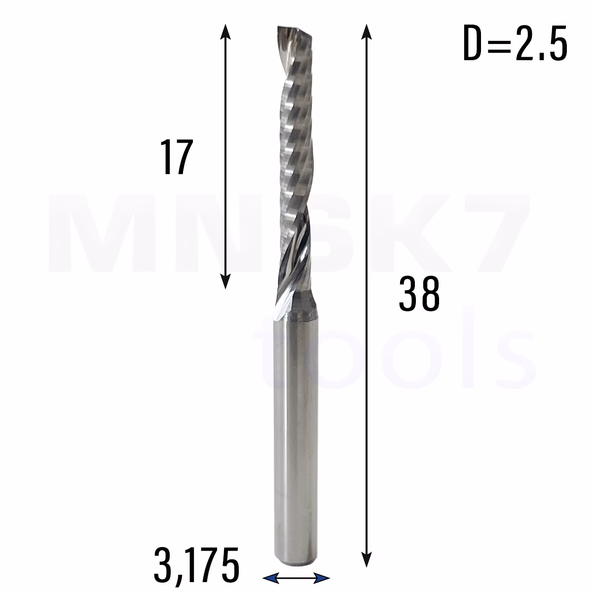 Frez uniwersalny jednopiórowy 1P | fi 2.5 x 17 x 38 | VHM CNC | Polerowany