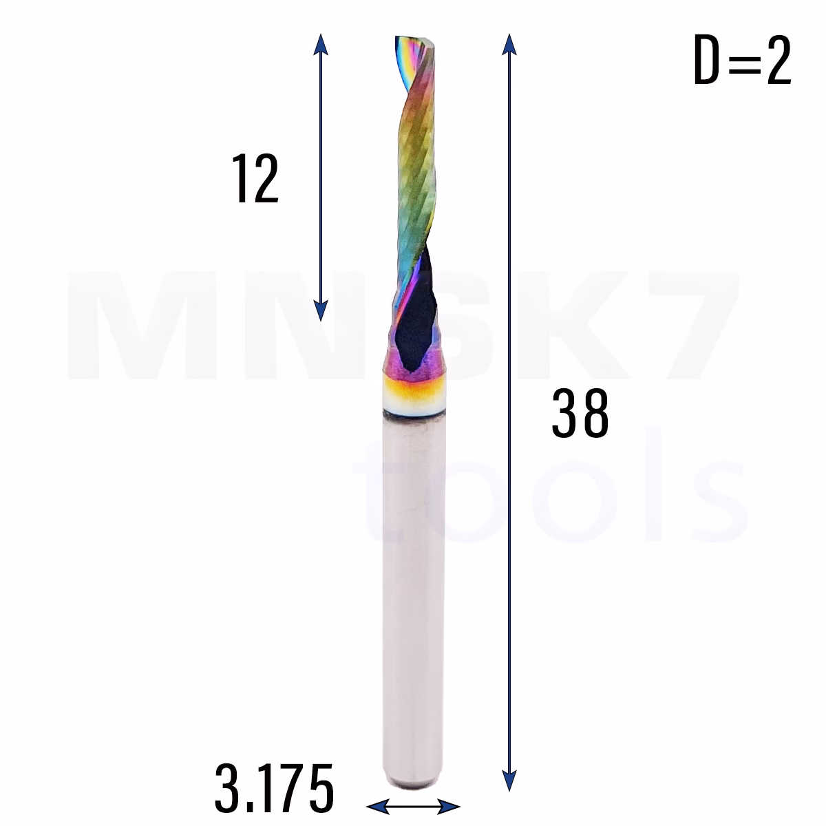 Frez jednopiórowy do aluminium 1P | fi 2.0 x 12 x 38 | CNC VHM HRC 55 | DLC