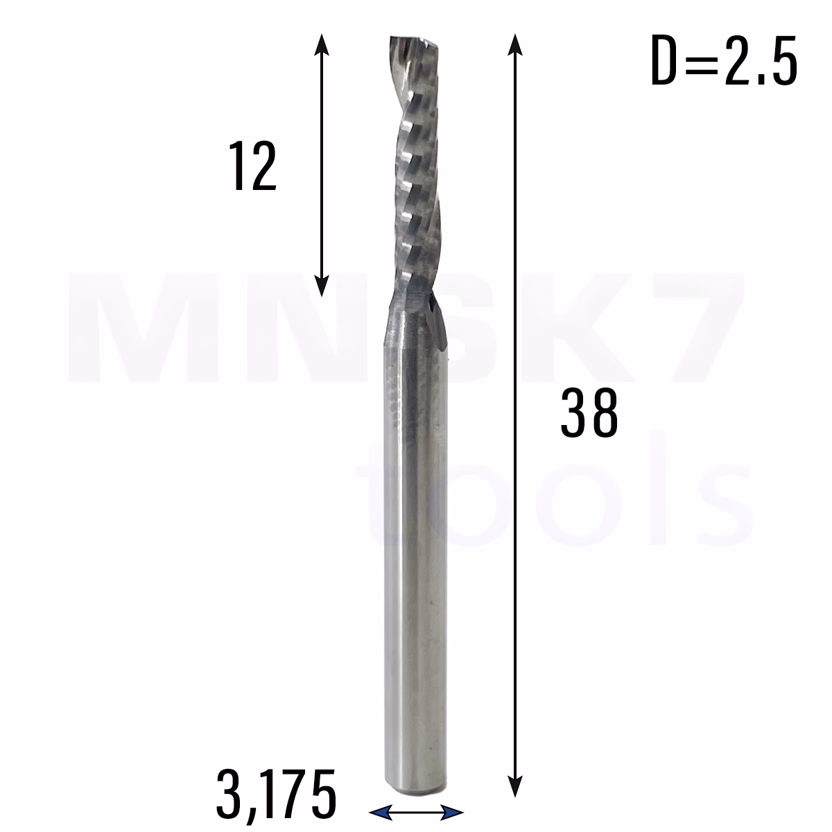Frez uniwersalny jednopiórowy 1P | fi 2.5 x 12 x 38 | VHM CNC | Polerowany