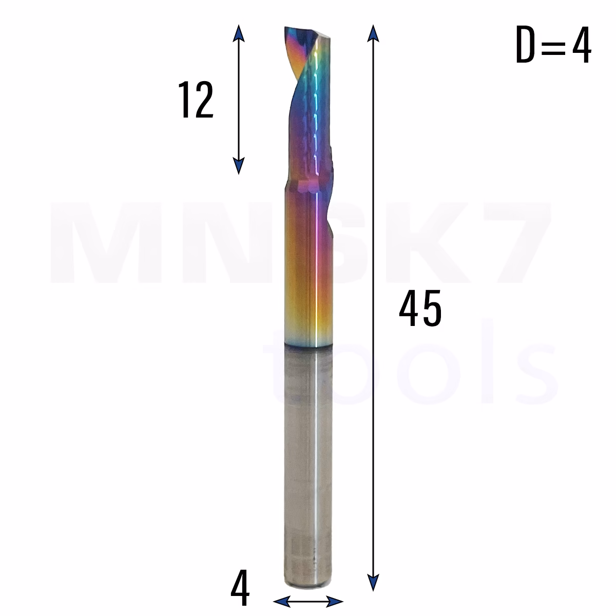 Frez jednopiórowy do aluminium 1P | fi 4 x 12 x 45 | CNC VHM HRC 55 | DLC