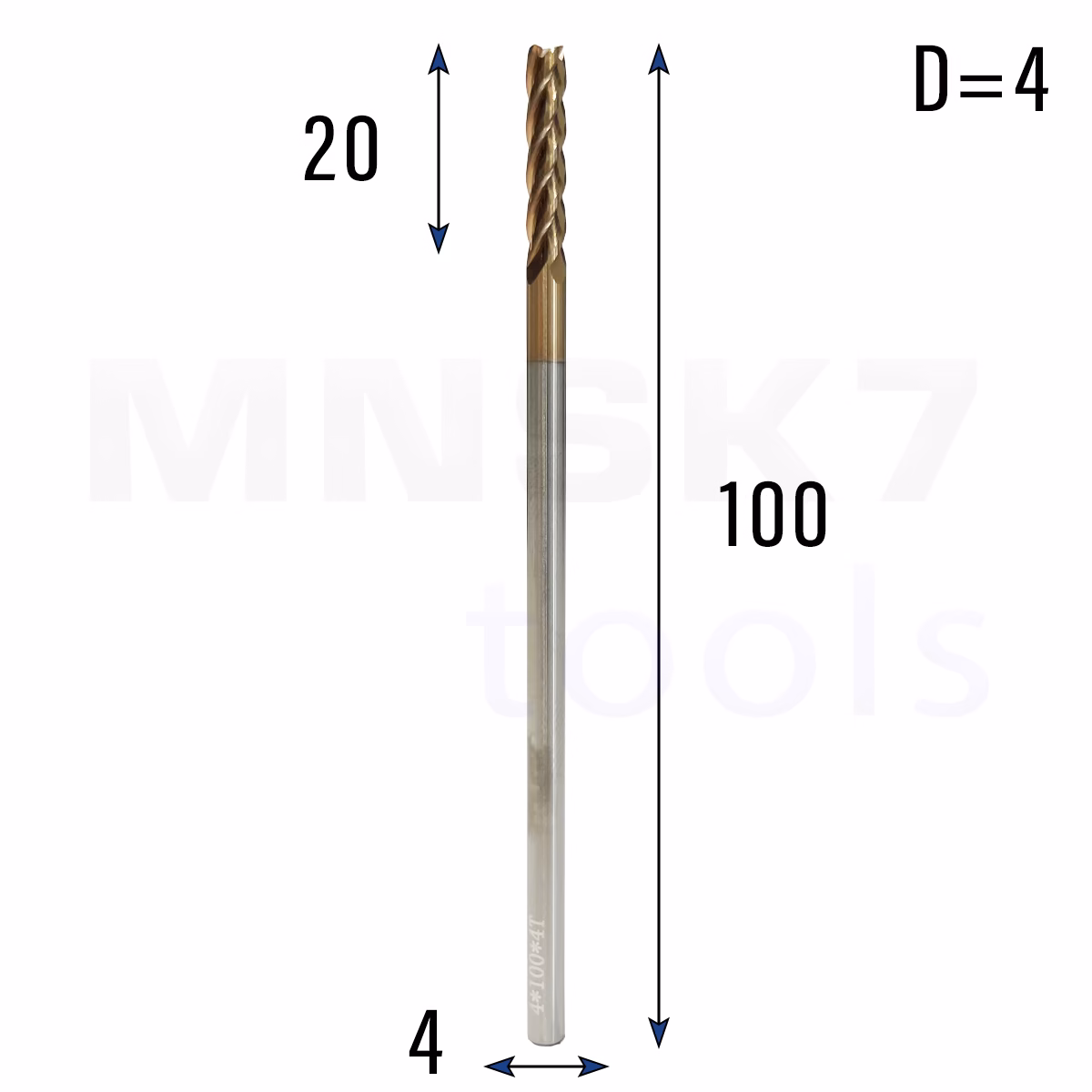 Frez palcowy długi do metalu 4P | fi 4 mm x 20 mm x 100 mm | CNC VHM HRC 55