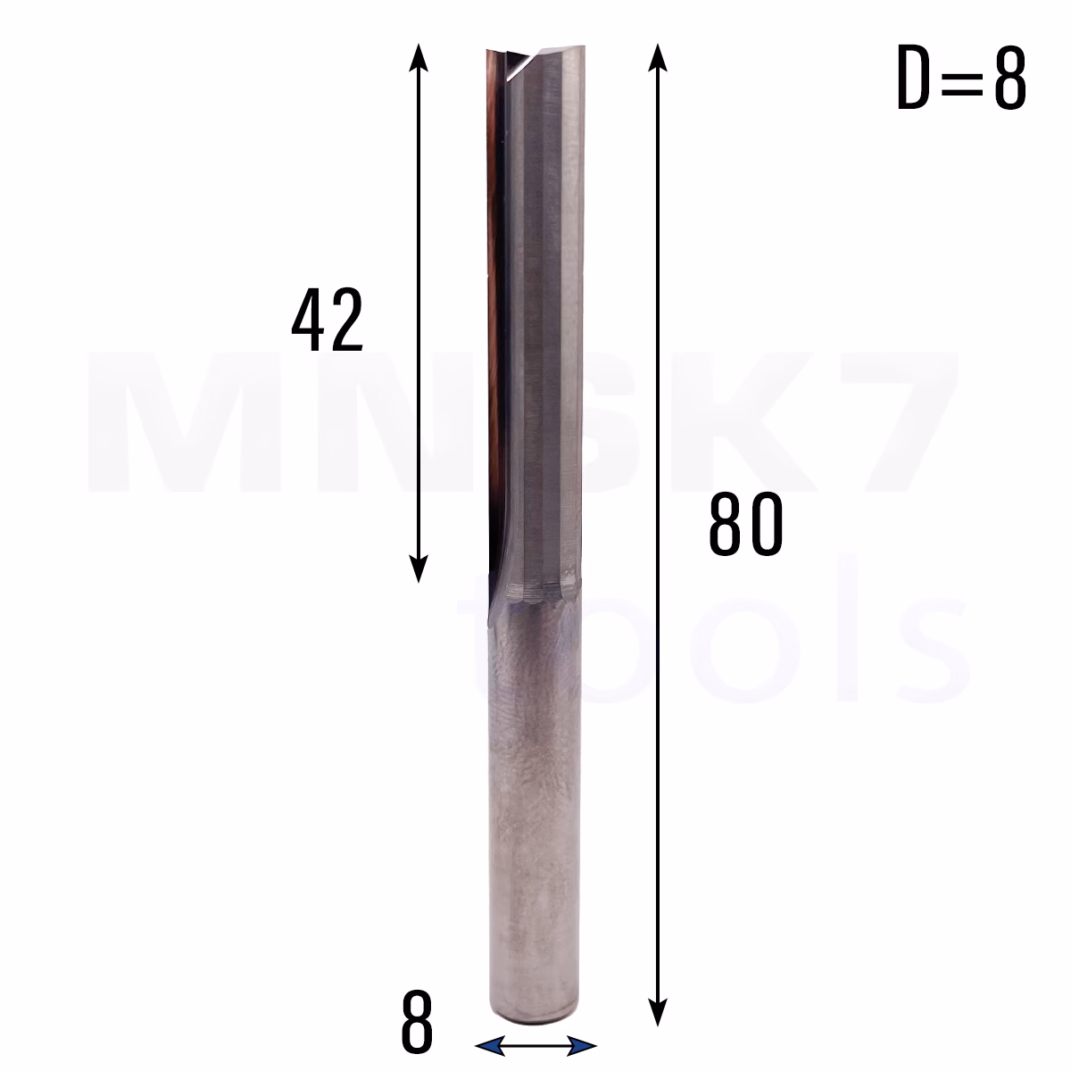 Frez prosty do drewna 2P | fi 8 mm x 42 mm x 80 mm | CNC VHM