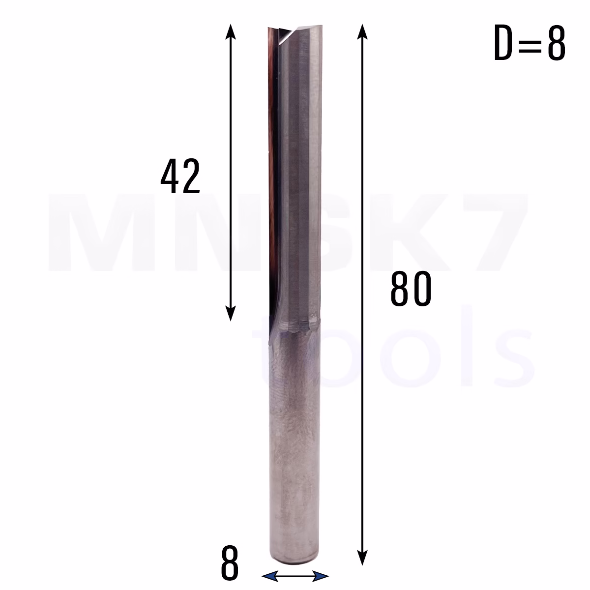 Frez prosty do drewna 2P | fi 8 mm x 42 mm x 80 mm | CNC VHM