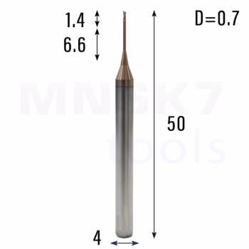 Frez palcowy mikro do metalu 2P | fi 0.7 mm * 50 mm | CNC VHM HRC 55