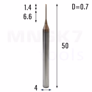 Frez palcowy mikro do metalu 2P | fi 0.7 mm * 50 mm | CNC VHM HRC 55