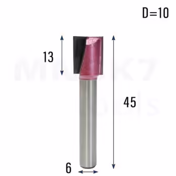 Frez prosty do drewna 2P | trzpień 6mm | fi 10 x 13 x 45 | VHM
