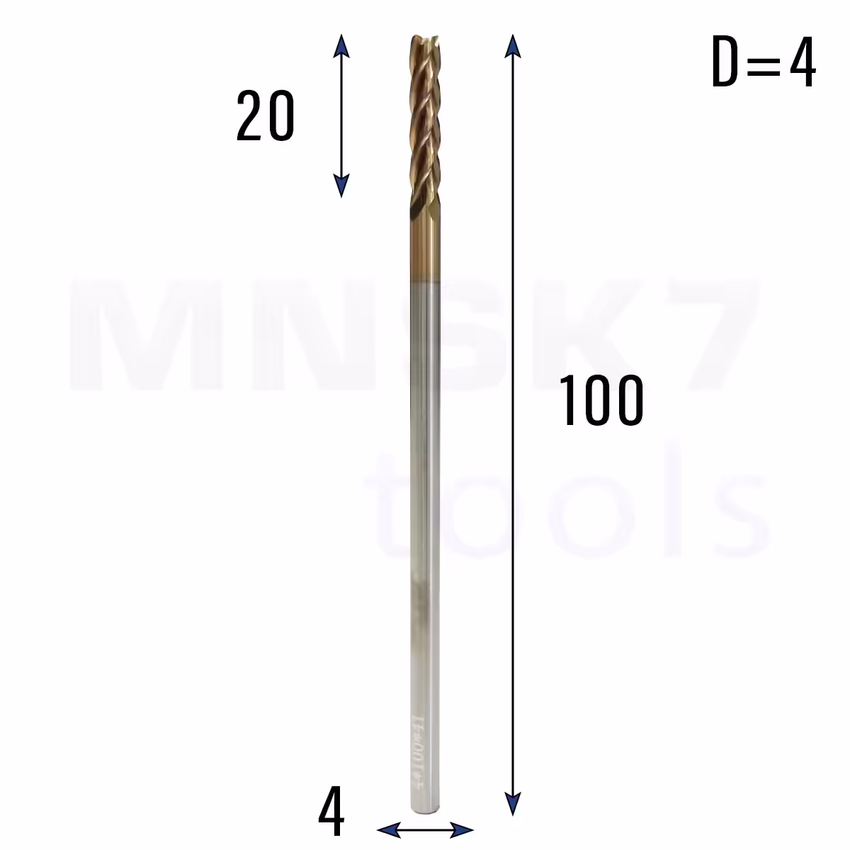Frez palcowy długi do metalu 4P | fi 4 mm x 20 mm x 100 mm | CNC VHM HRC 55