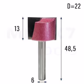 Frez prosty do drewna 2P | trzpień 6mm | fi 22 x 13 x 48,5 | VHM