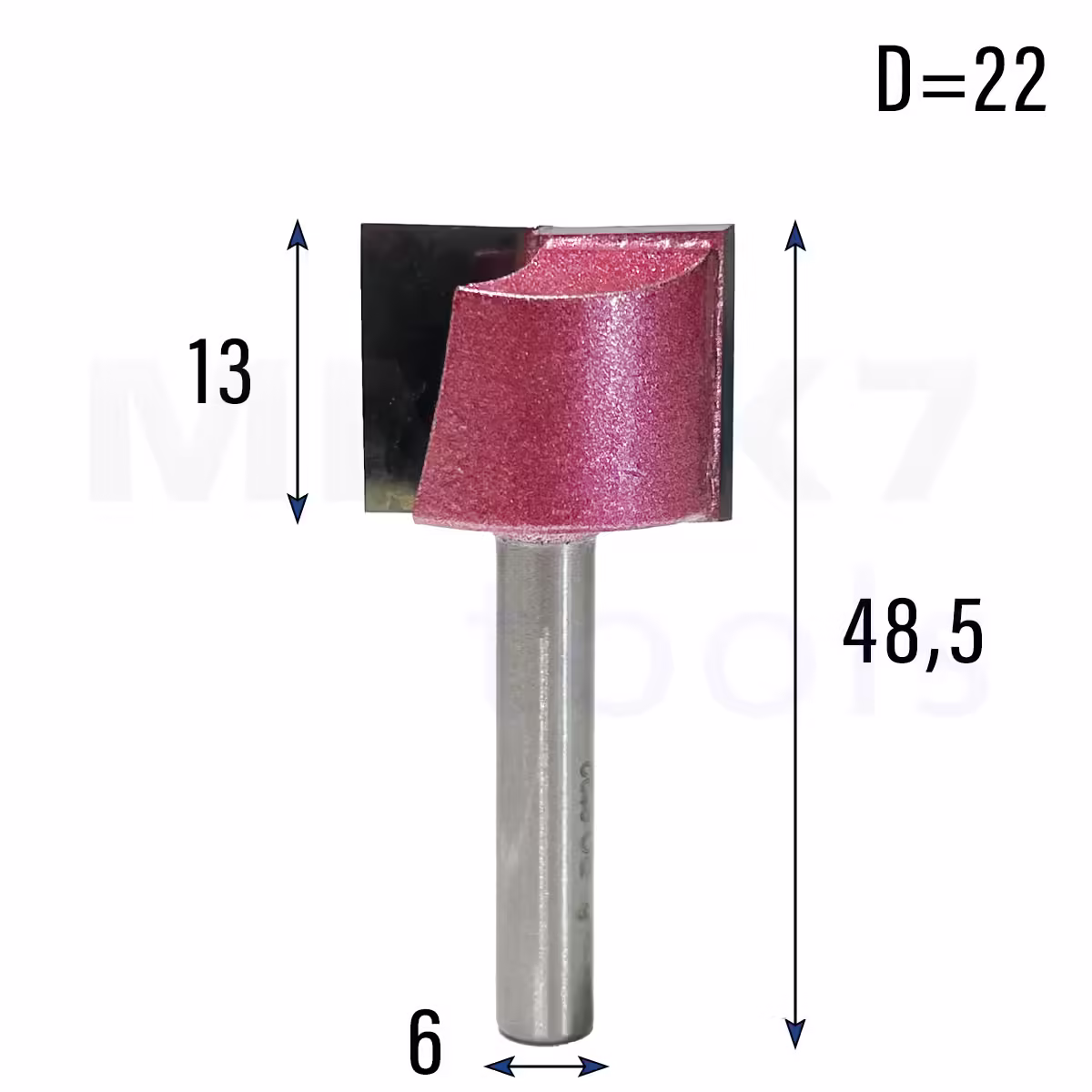 Frez prosty do drewna 2P | trzpień 6mm | fi 22 x 13 x 48,5 | VHM