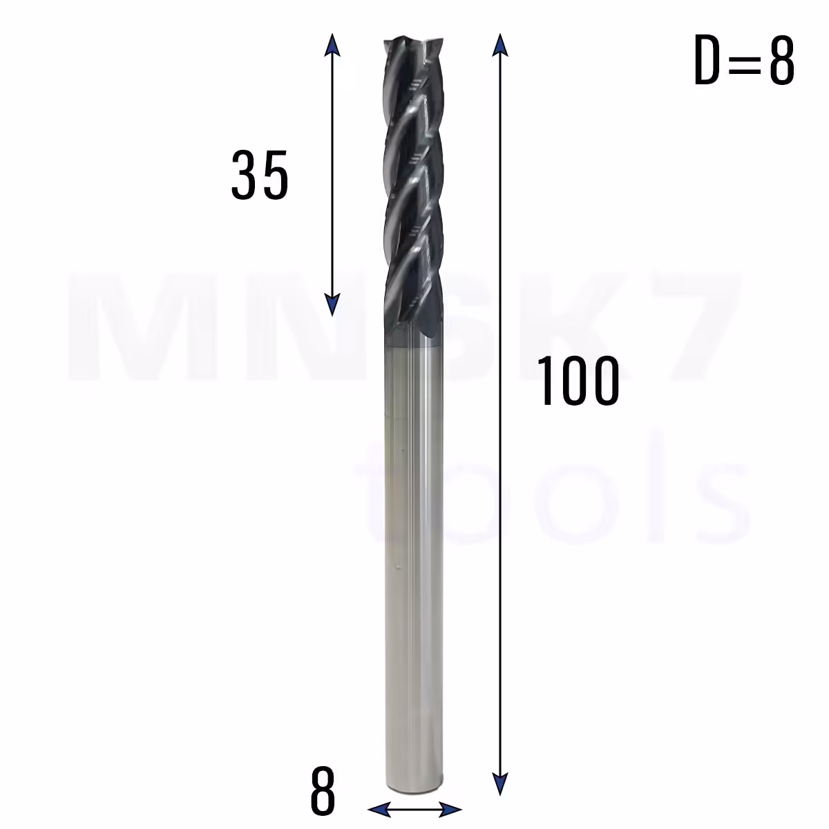 Frez palcowy do metalu 4P | fi 8 mm * 100 mm | CNC VHM HRC 45