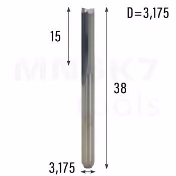 Frez prosty do drewna 2P | fi 3.175 mm x 15 mm x 38 mm | CNC VHM