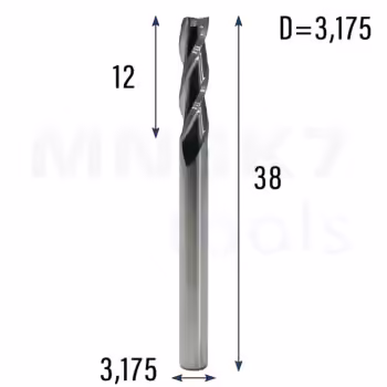 Frez palcowy spiralny do drewna 3P | fi 3.175 x 12 x 38 | CNC VHM