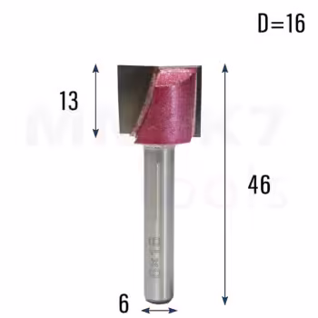Frez prosty do drewna 2P | trzpień 6mm | fi 16 x 13 x 46 | VHM