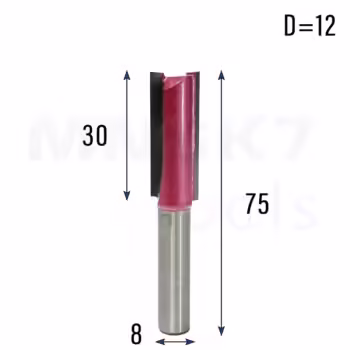 Frez prosty do drewna 2P | trzpień 8mm | fi 12 x 30 x 62 | VHM