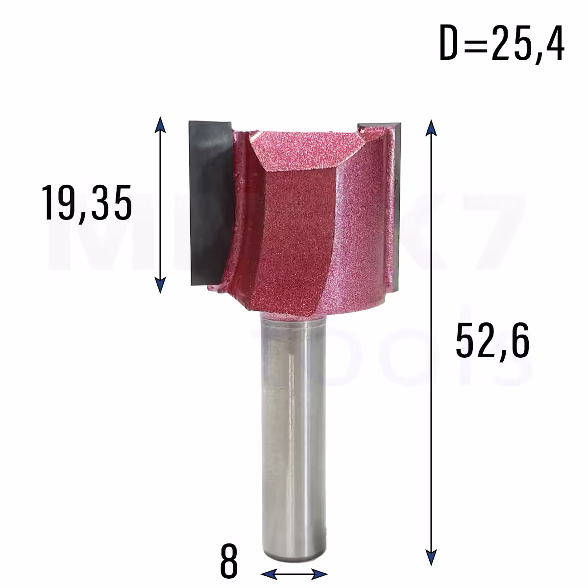 Frez prosty do drewna 2P | trzpień 8mm | fi 25,4 x 19,35 x 52,6 | VHM
