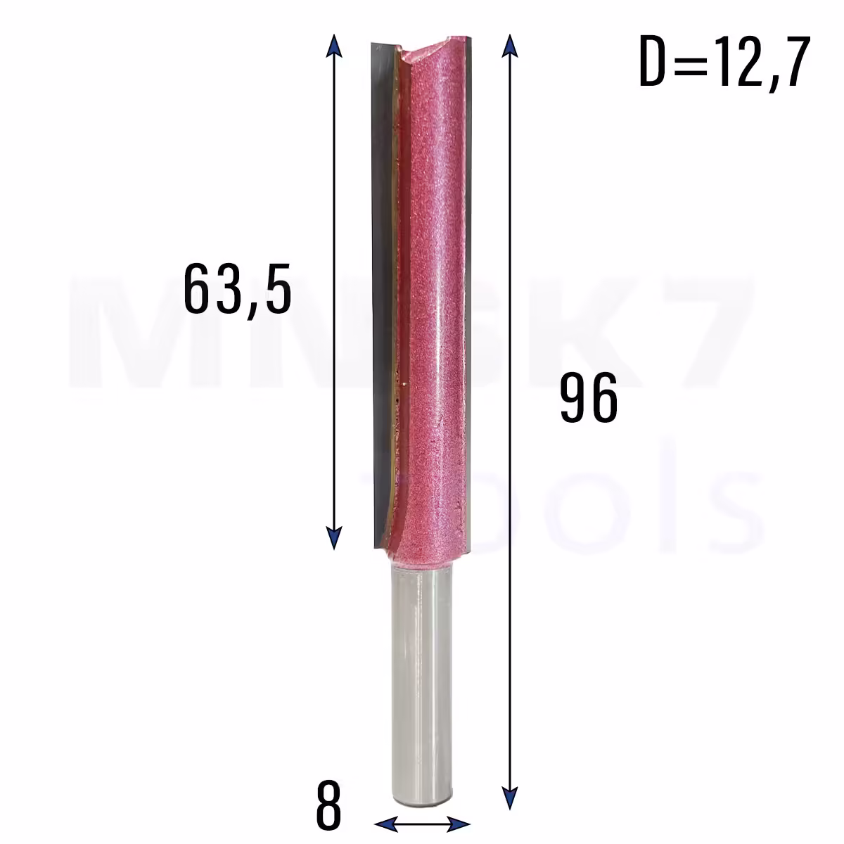 Frez prosty do drewna 2P | trzpień 8mm | fi 12,7 x 63,5 x 96,05 | VHM