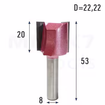 Frez prosty do drewna 2P | trzpień 8mm | fi 22,22 x 20 x 53 | VHM