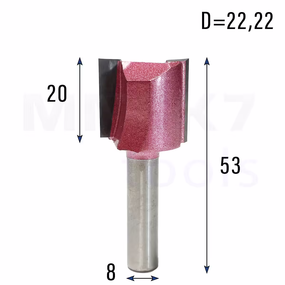 Frez prosty do drewna 2P | trzpień 8mm | fi 22,22 x 20 x 53 | VHM