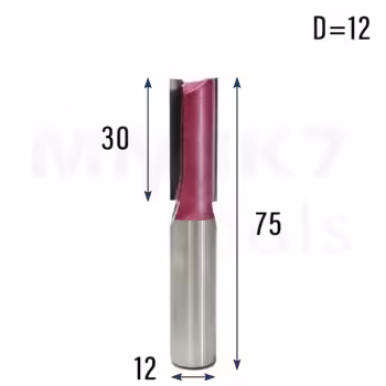 Frez prosty do drewna 2P | trzpień 12mm | fi 12 x 30 x 75 | VHM