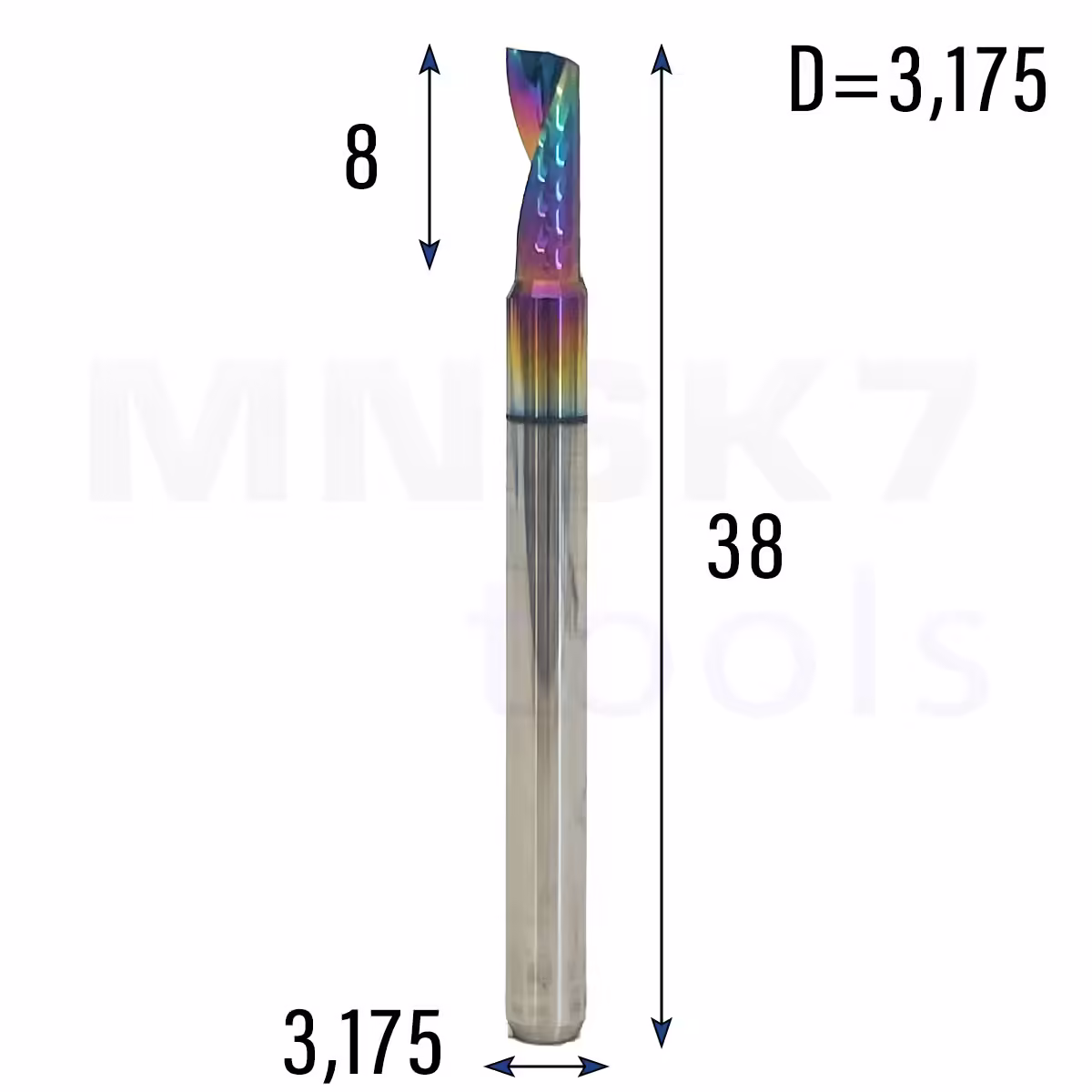 Frez palcowy do aluminium 1P | fi 3.175 x 8 x 38 | CNC VHM HRC 55 | DLC