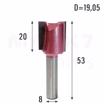 Frez prosty do drewna 2P | trzpień 8mm | fi 19,05 x 20 x 53 | VHM