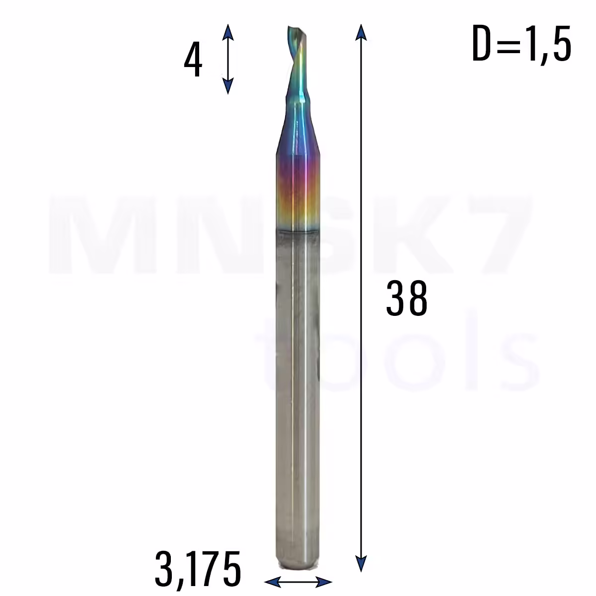 Frez palcowy do aluminium 1P | fi 1.5 x 4 x 38 | CNC VHM HRC 55 | DLC