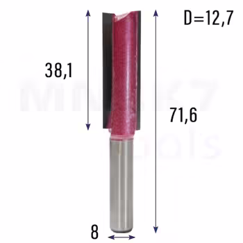 Frez prosty do drewna 2P | trzpień 8mm | fi 12,7 x 38,1 x 71,6 | VHM