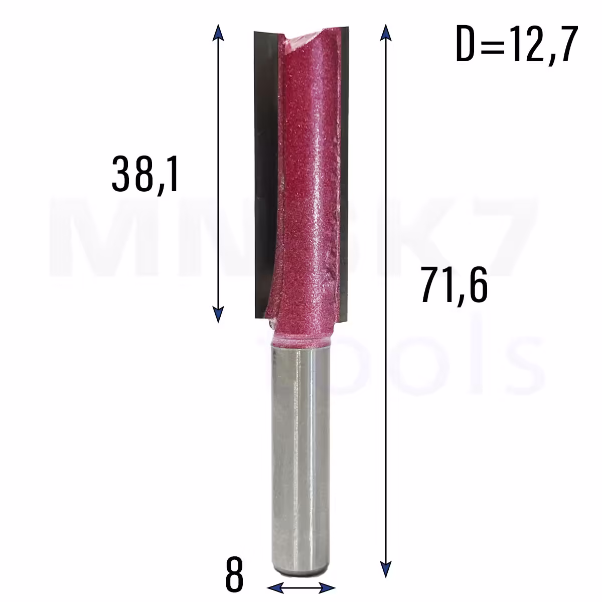 Frez prosty do drewna 2P | trzpień 8mm | fi 12,7 x 38,1 x 71,6 | VHM