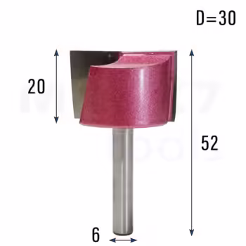 Frez prosty do drewna 2P | trzpień 6mm | fi 30 x 20 x 52 | VHM