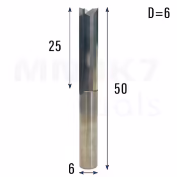 Frez prosty do drewna 2P | fi 6 mm x 25 mm x 50 mm | CNC VHM