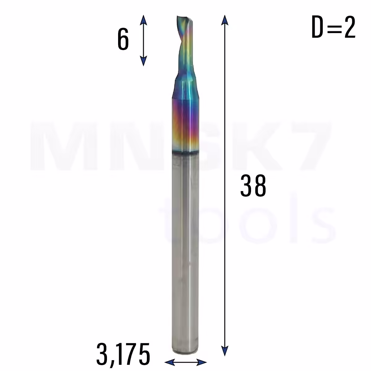 Frez palcowy do aluminium 1P | fi 2 x 6 x 38 | CNC VHM HRC 55 | DLC