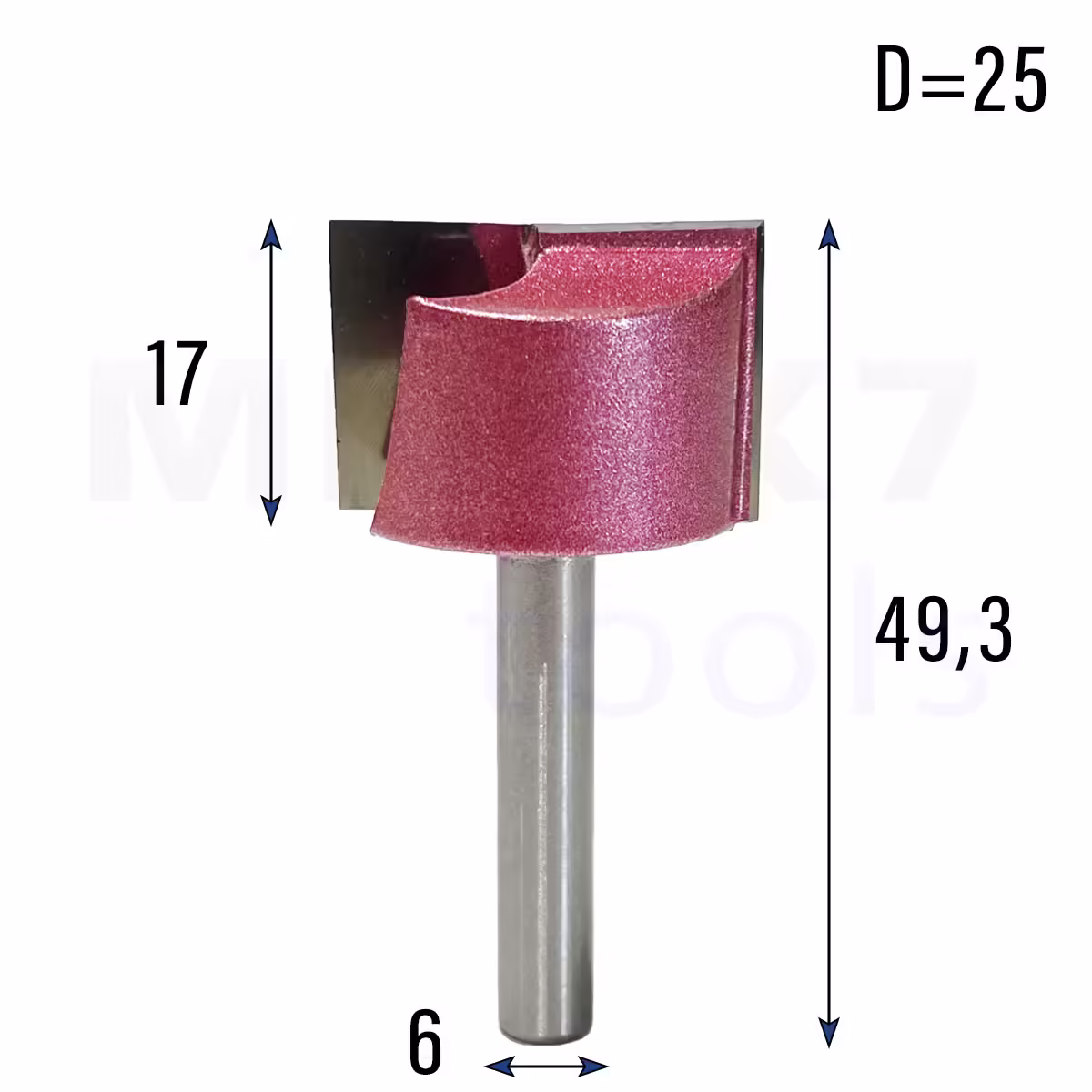 Frez prosty do drewna 2P | trzpień 6mm | fi 25 x 17 x 49,3 | VHM